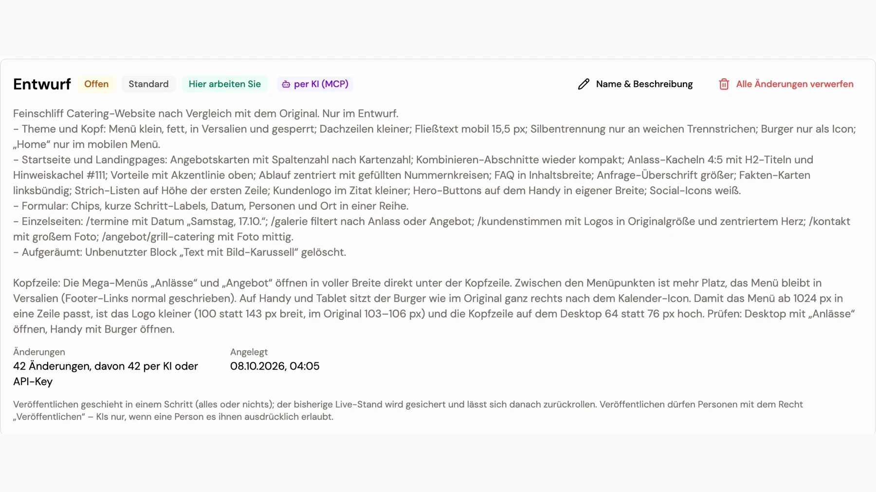 Release im Entwurf: 42 Änderungen per KI, bereit zur Freigabe